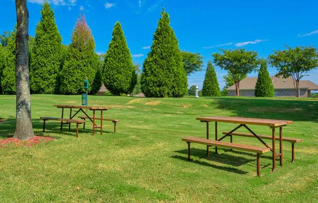 Outside area with park tables and plenty of grass space