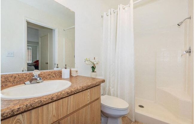 a bathroom with a sink toilet and a shower at Riverview Springs, California