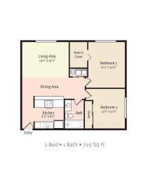 2 beds, 1 bath, 725 sqft, $1,399