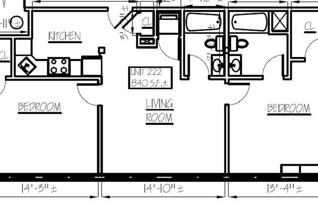 2 beds, 2 baths, 840 sqft, $2,600, Unit EL-222