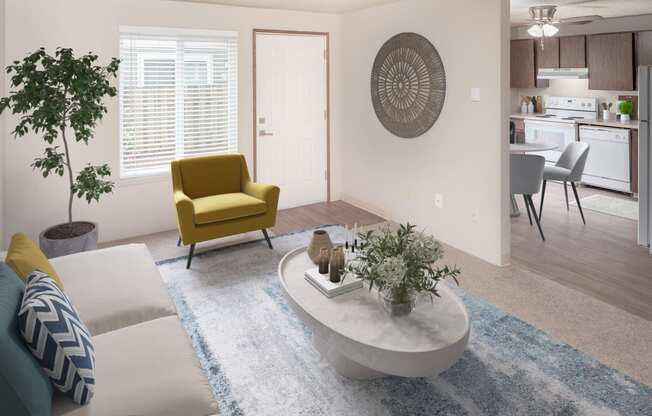 Living Room With Kitchen at Veri at Timberhill, Corvallis, OR