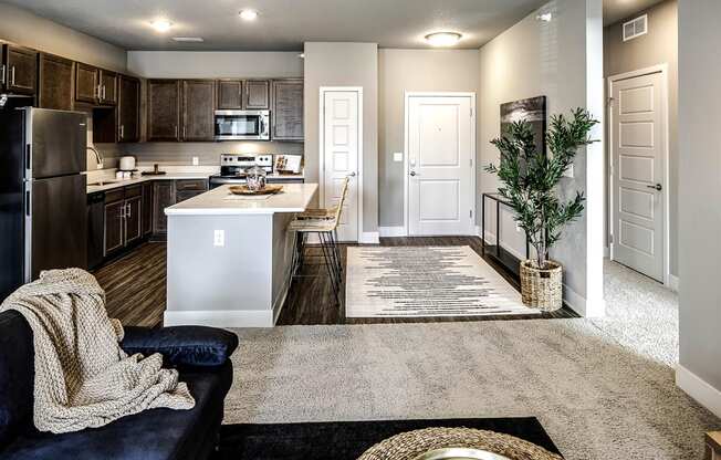 Modern living room at Sterling at Prairie Trail in Ankeny, IA