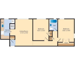 2 beds, 1 bath, 782 sqft, $1,875