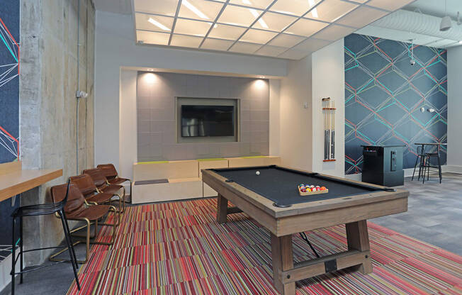 Billiards Table In Clubhouse at Link Apartments® Innovation Quarter, Winston Salem, NC, 27101