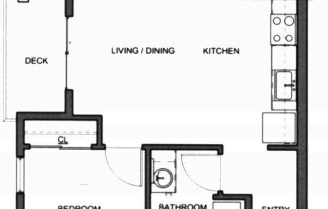 1 bed, 1 bath, 466 sqft, $1,350, Unit 1-114