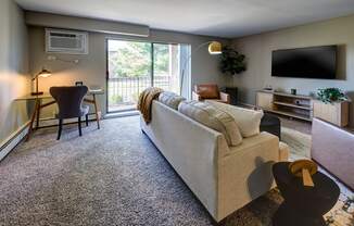 a living room with a couch and a tv