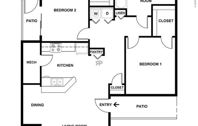 2 beds, 1 bath, 937 sqft, $1,640, Unit 2-105
