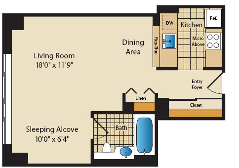 Studio, 1 bath, 470 sqft, $4,168, Unit 8P