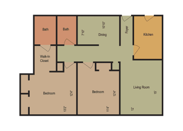 2 beds, 2 baths, 1,087 sqft, $1,750