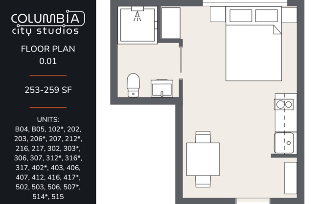 Studio, 1 bath, 251 sqft, $1,084, Unit 402 MFTE
