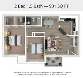 2 beds, 1.5 baths, 931 sqft, $1,640