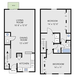 2 beds, 1.5 baths, 1,184 sqft, $1,453