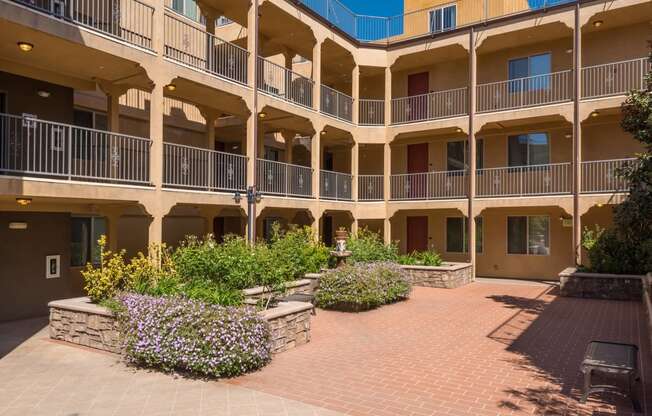 Lush Courtyards with Trickling Fountains at The Verandas, Canoga Park, California