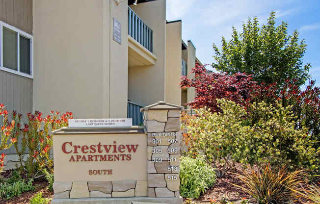 an image of the entrance sign at crestview apartments