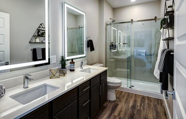 Bathroom with vanity at Icon Apartment Homes at Ferguson Farm, Bozeman