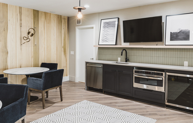 Reimagined clubroom with oven and wine fridge