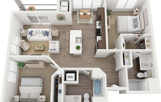 2 beds, 2 baths, 1,076 sqft, $1,800, Unit A2-114