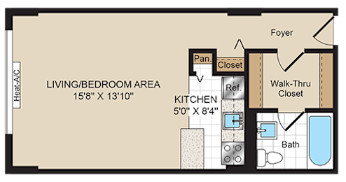 Studio, 1 bath, 404 sqft, $1,899