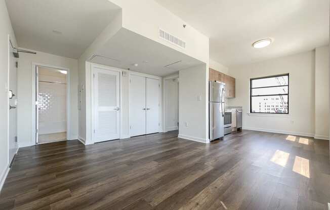 Living room with wooden flooring at The Commonwealth, Pennsylvania