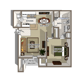 1 bed, 1 bath, 745 sqft, $1,230