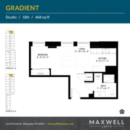 Studio, 1 bath, 468 sqft, $1,224