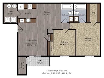 2 beds, 2 baths, 918 sqft, $1,314