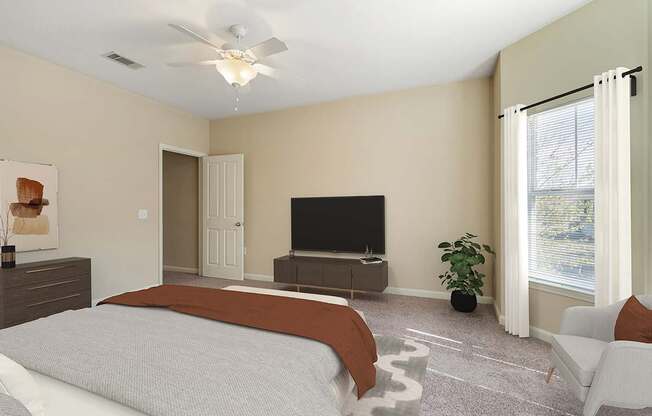 Bedroom with window at Reflections of Island Park Apartments, Shreveport