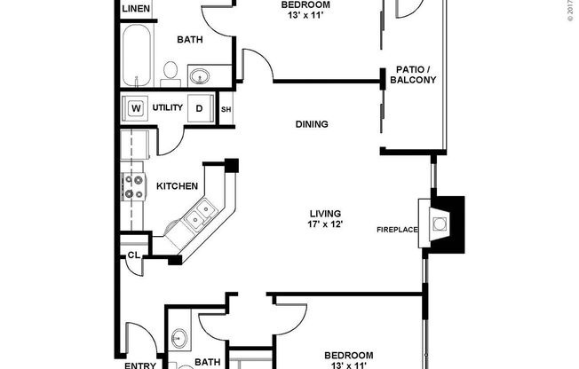 2 beds, 2 baths, 1,035 sqft, $2,410