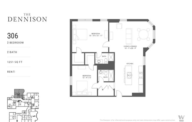 2 beds, 2 baths, 1,251 sqft, $2,995, Unit 306