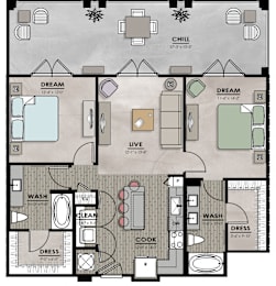 2 beds, 2 baths, 1,040 sqft, $2,100