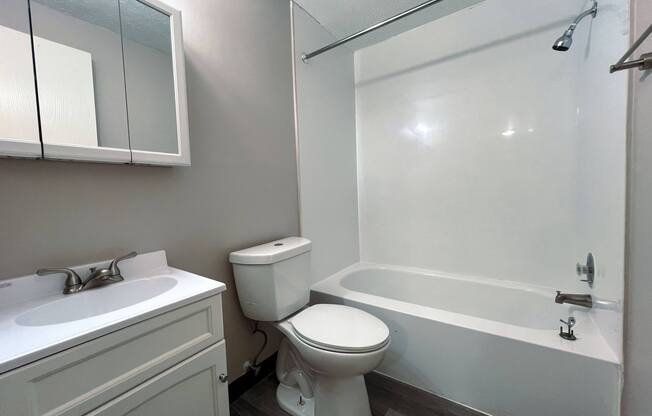 an empty bathroom with a toilet and a tub and a sink