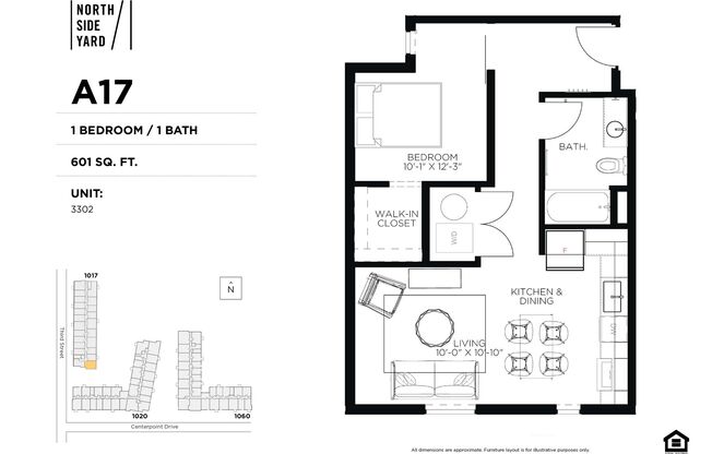 1 bed, 1 bath, 601 sqft, $1,325, Unit 3302