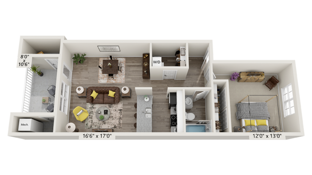 1 bed, 1 bath, 740 sqft, $1,385
