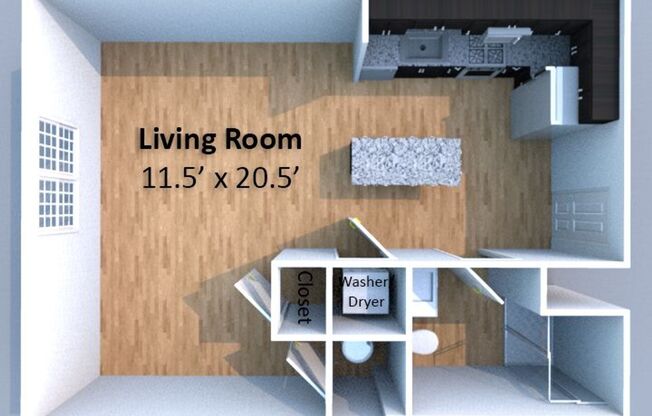 Studio, 1 bath, 539 sqft, $1,300