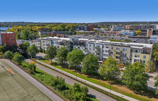 Aerial view of the property at Park77 Apartments, Cambridge, MA