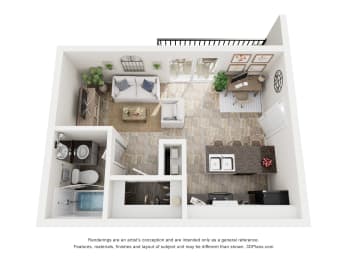 Studio, 1 bath, 390 sqft, $750