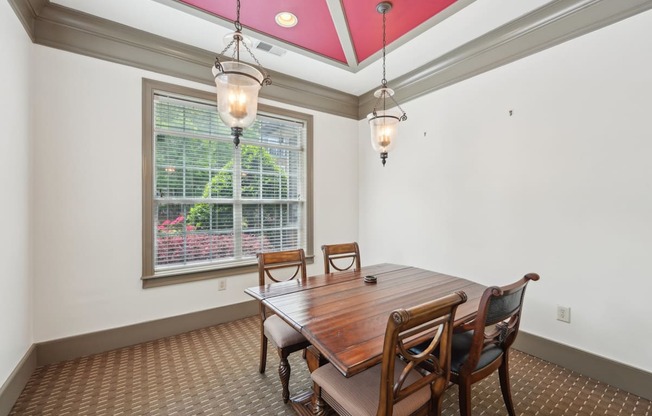 Business center with table and chairs