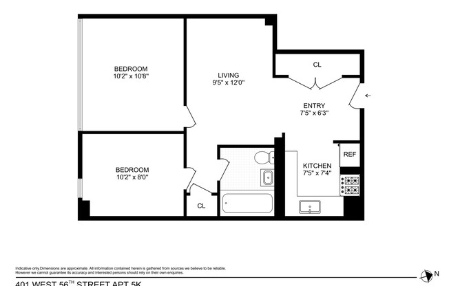 2 beds, 1 bath, $4,850, Unit 5K