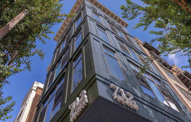 A tall building with the number 712 on it.