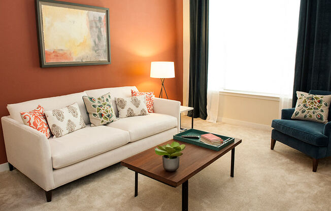 Living Room Sofa at Link Apartments® Manchester, Richmond, VA, 23224