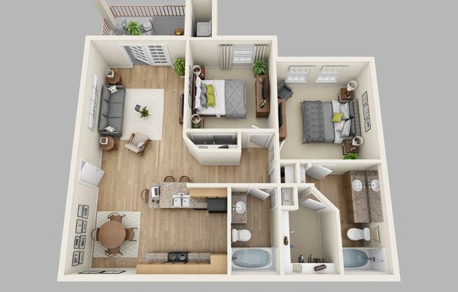 2 beds, 2 baths, 960 sqft, $1,430