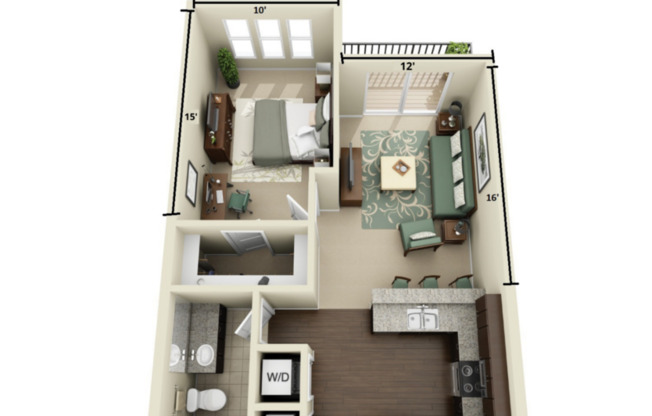 1 bed, 1 bath, 647 sqft, $1,321