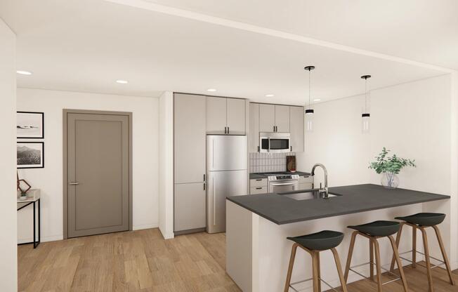 Open-concept apartment homes with chef's island, streamlined kitchen, and connected living areas designed for everyday flow and flexibility.