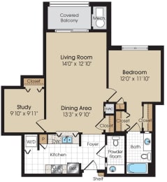 1 bed, 1.5 baths, 933 sqft, $2,387