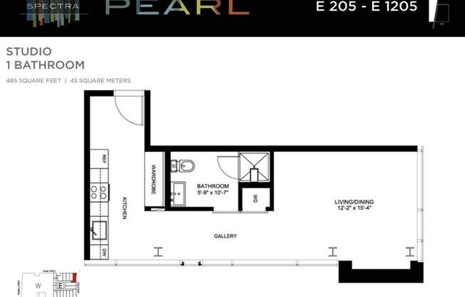 Studio, 1 bath, 485 sqft, $1,491, Unit E305