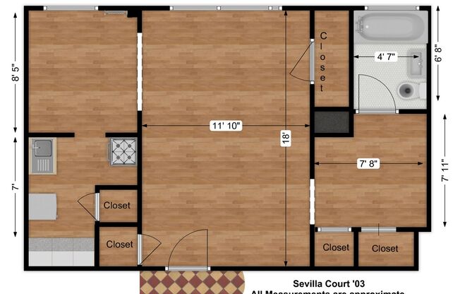 Studio, 1 bath, 400 sqft, $805, Unit 303