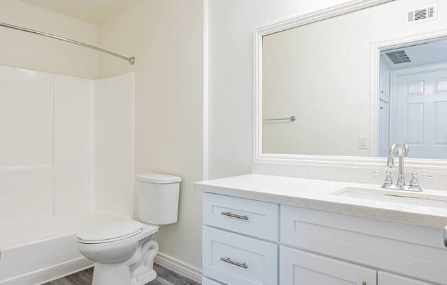 A white toilet sits next to a sink in a bathroom.