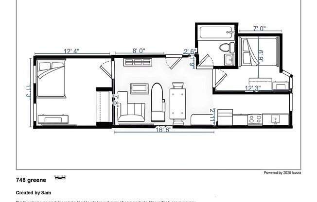 2 beds, 1 bath, 380 sqft, $2,850, Unit 1