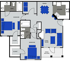 2 beds, 2 baths, 1,090 sqft, $1,351