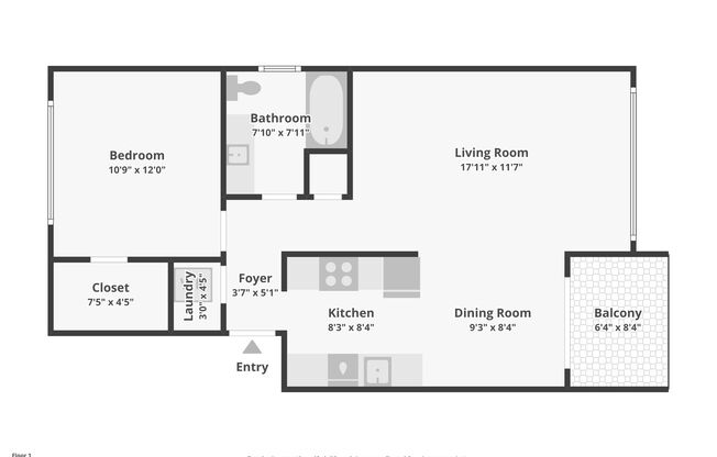 1 bed, 1 bath, 710 sqft, $1,750, Unit 88
